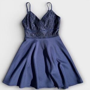 Francesca's Blue Rain Navy Lace Fit Flare Dress XS Skater Prom Party‎ Date Night